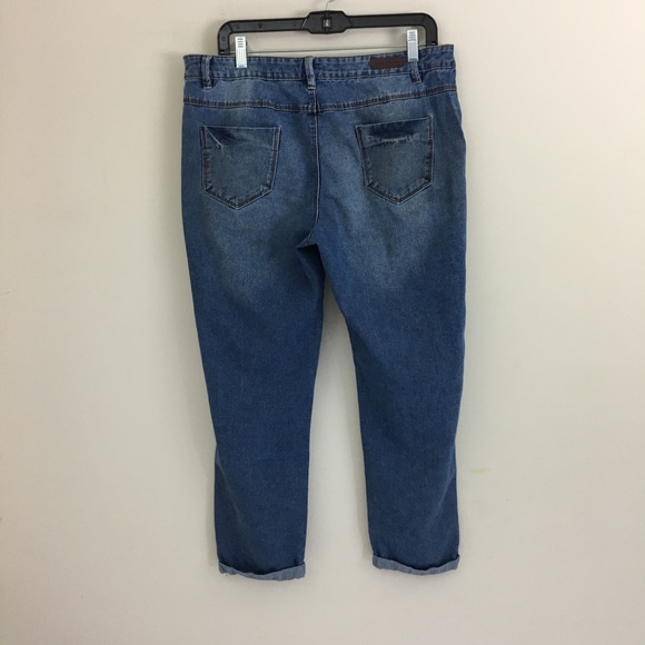 Distressed Patch Boyfriend Fit Denim Blue Jean by Bare Denim 100% Cotton - Picture 3 of 12